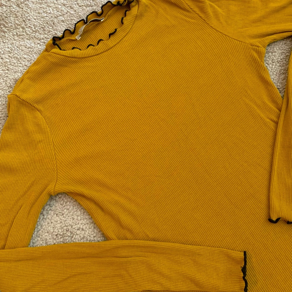 Zara Ribbed Long Sleeve Mustard Contour Shirt